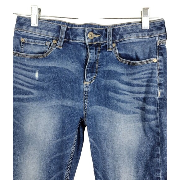 Arizona Jean Co. Juniors Size 3 Jeans Denim Blue Distressed Mid Rise Straight - Picture 2 of 5